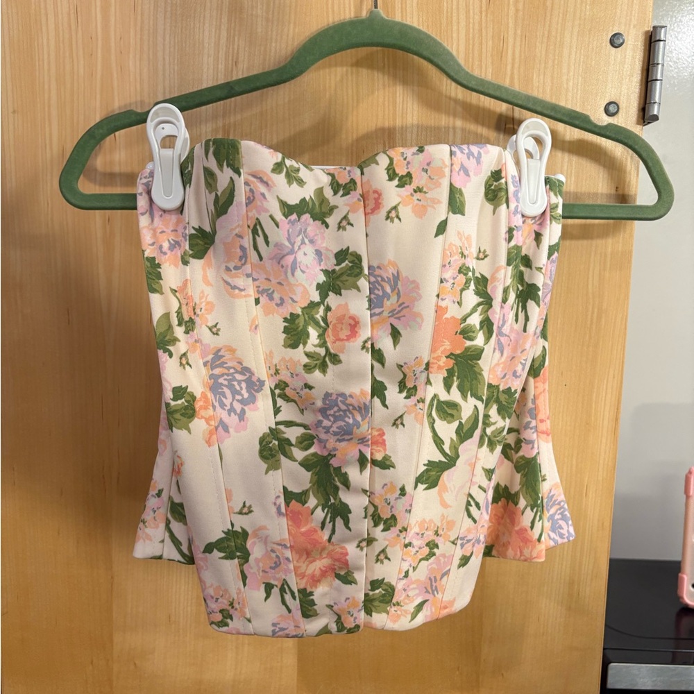 Zara Cream Floral Bustier Top